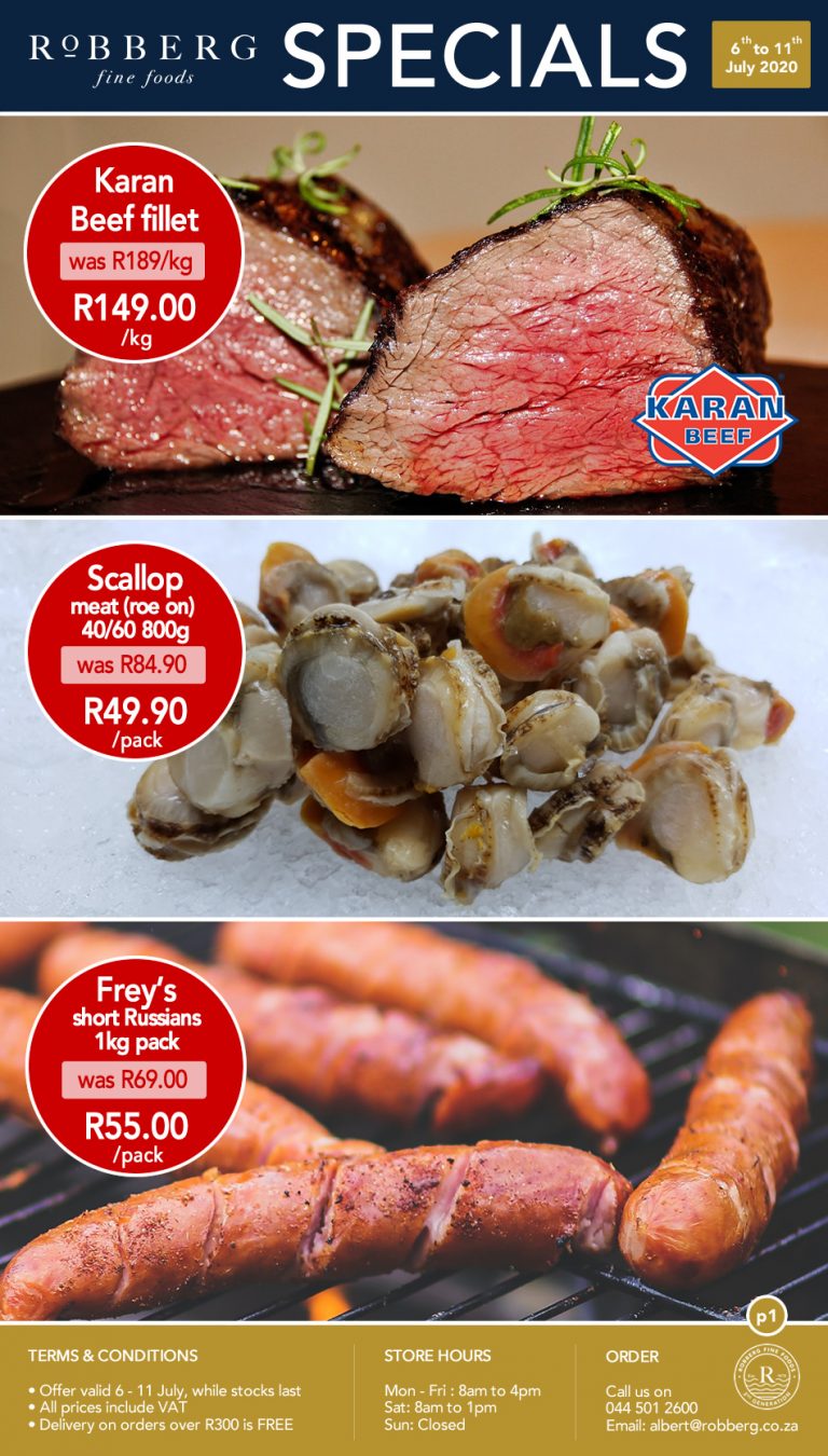 Special offer on Karan fillet steak at R149.90/kg & 6 bottles wine only